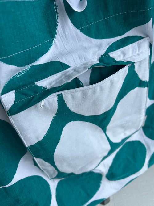 Close-up of a green and white patterned fabric