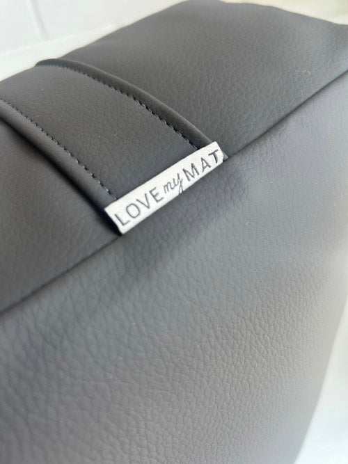 Gray Bolster with 'LOVE my MAT' tag on a white background