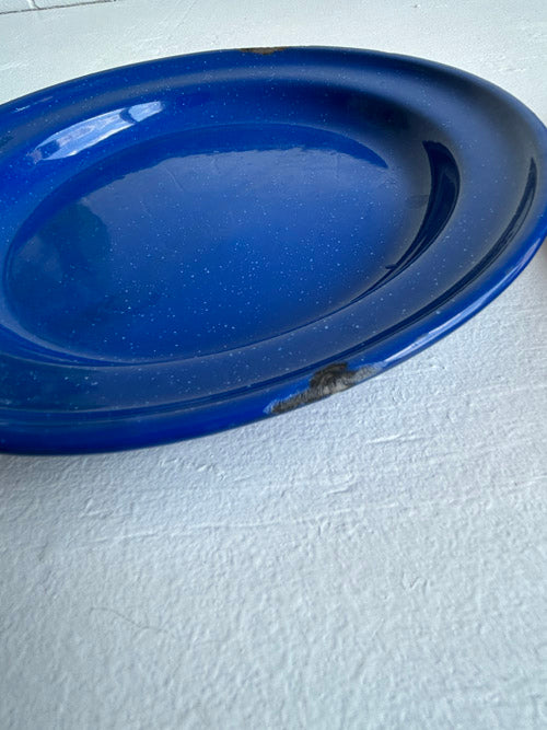 Blue enamel camping plate